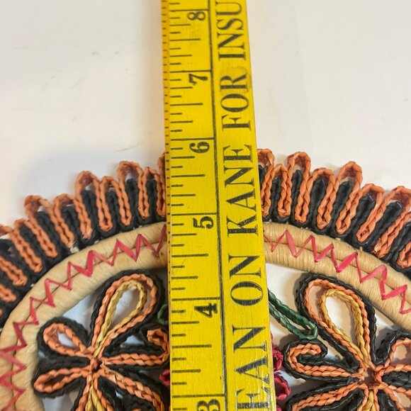 Handcrafted Raffia Woven Coasters Ornaments Set Of 3 Floral & Geometric Designs - Picture 6 of 9